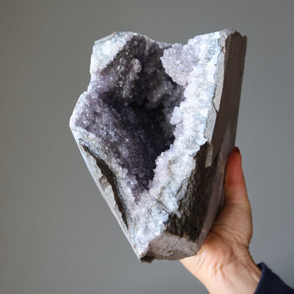 Amethyst Geode Blue Chalcedony Spiritual Meditation Crystal 8 inch – Clusters