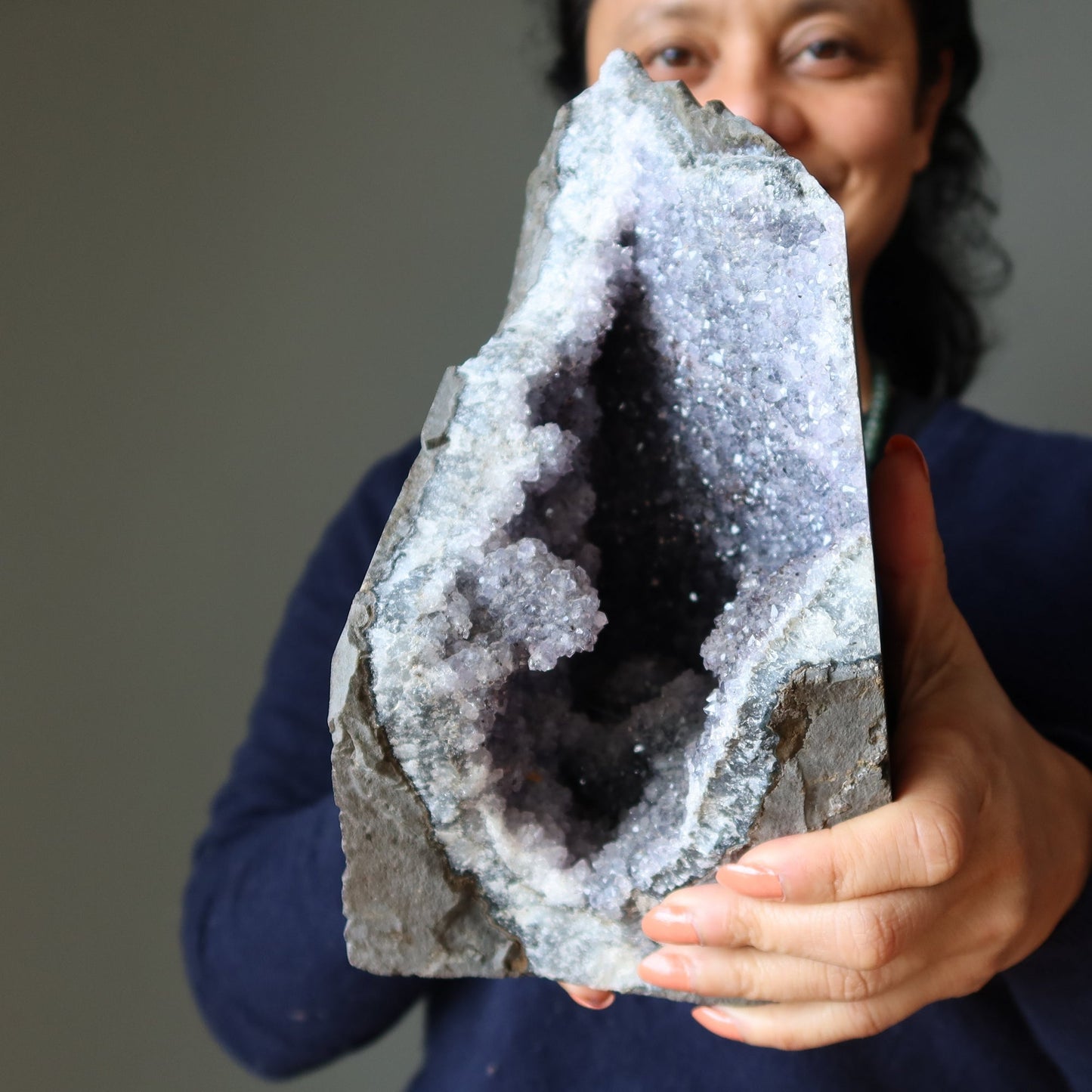 Amethyst Geode Blue Chalcedony Spiritual Meditation Crystal 8 inch – Clusters