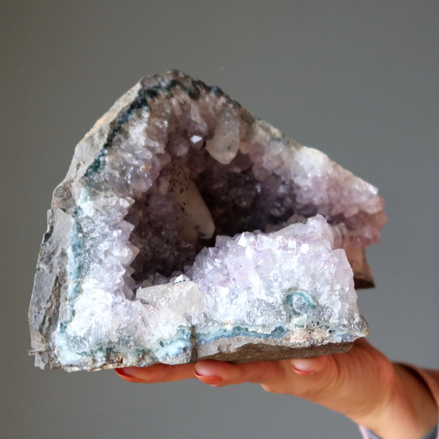Amethyst Geode Dogtooth Calcite Holy Crystal Sculpture 8 Inch – Clusters
