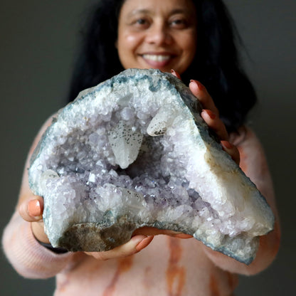 Amethyst Geode Dogtooth Calcite Holy Crystal Sculpture 8 Inch – Clusters