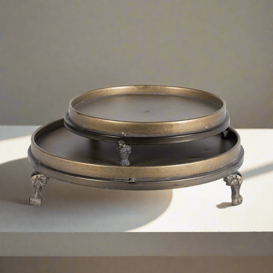 Antique Brass Footed Display Trays (Set of 2)