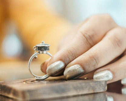 Instant Calm Sterling Silver Spinner Ring | Adjustable Lotus Prayer Wheel