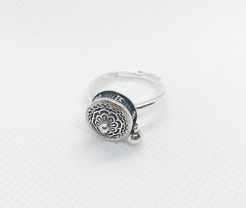 Instant Calm Sterling Silver Spinner Ring | Adjustable Lotus Prayer Wheel