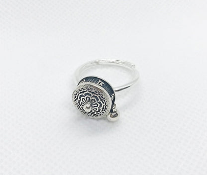 Instant Calm Sterling Silver Spinner Ring | Adjustable Lotus Prayer Wheel