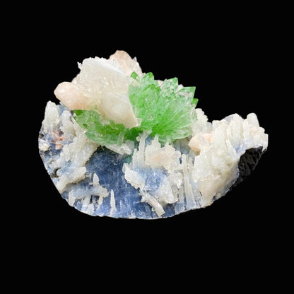 Top Collector Apophyllite & Blue Chalcedony Zeolite Specimen | 4-in-1 Gemmy Green Apophyllite with Calcite & Stilbite | Jalgaon, India DK81