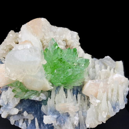 Top Collector Apophyllite & Blue Chalcedony Zeolite Specimen | 4-in-1 Gemmy Green Apophyllite with Calcite & Stilbite | Jalgaon, India DK81