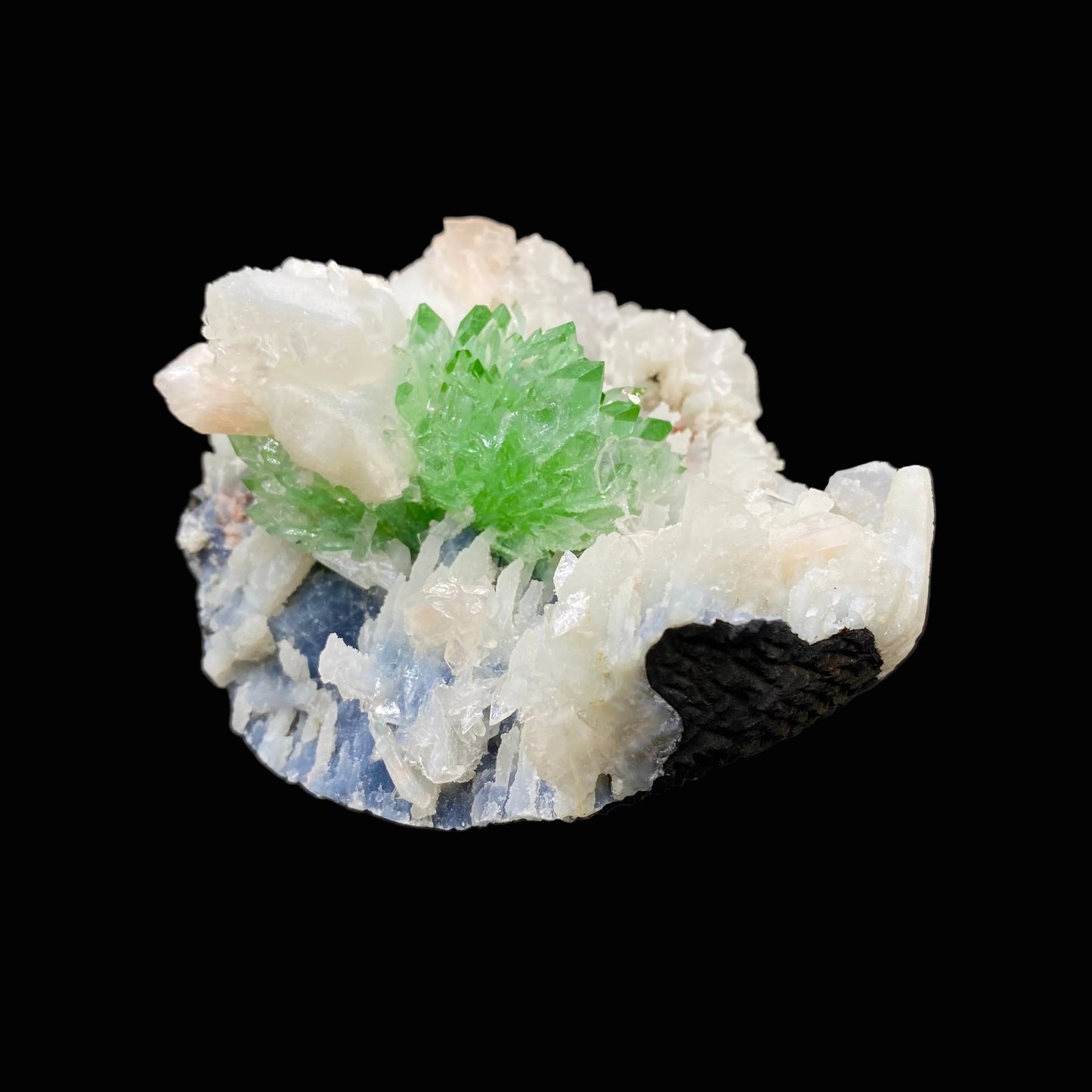 Top Collector Apophyllite & Blue Chalcedony Zeolite Specimen | 4-in-1 Gemmy Green Apophyllite with Calcite & Stilbite | Jalgaon, India DK81
