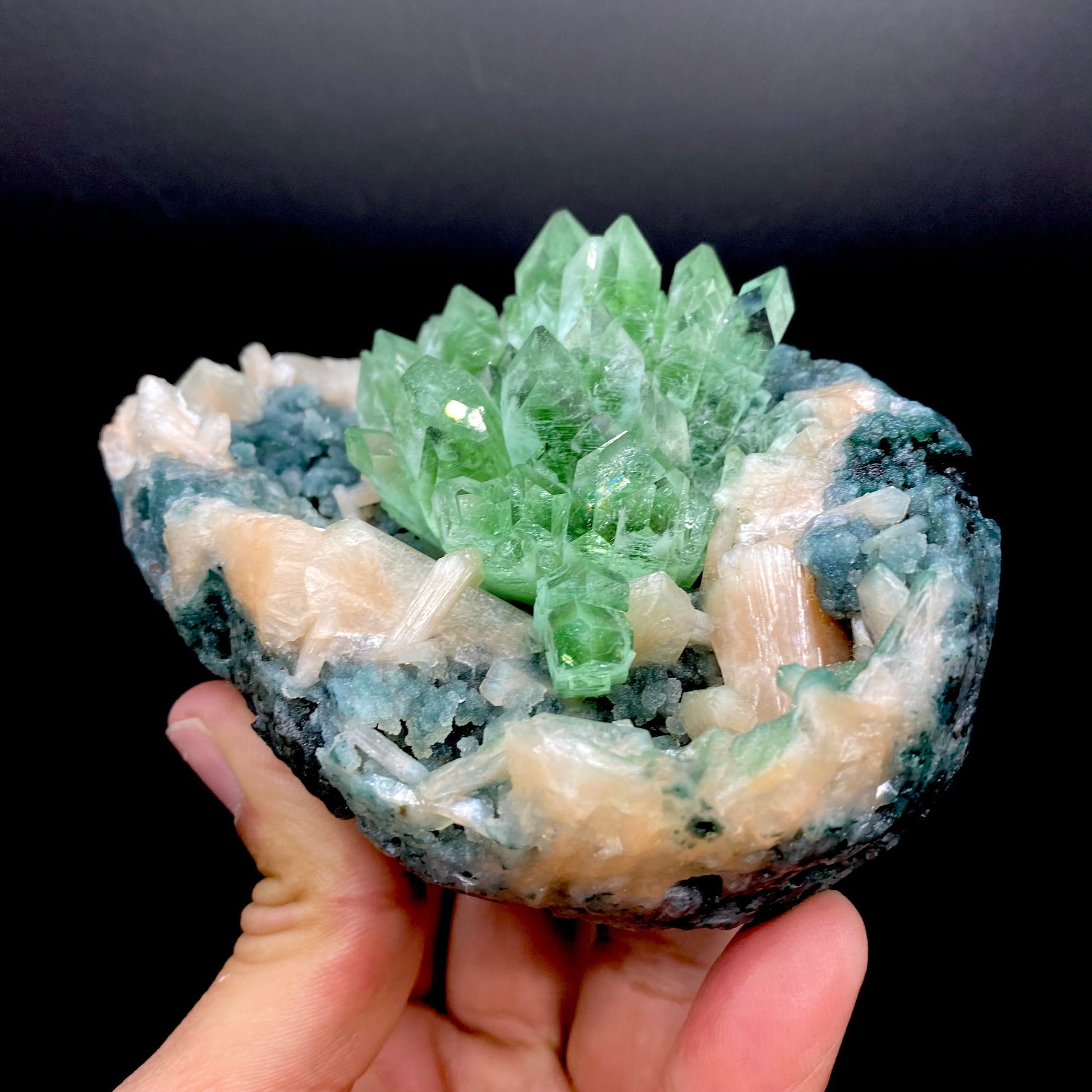 Apophyllite Green Flower on Chalcedony Natural Mineral Specimen – Apophyllite