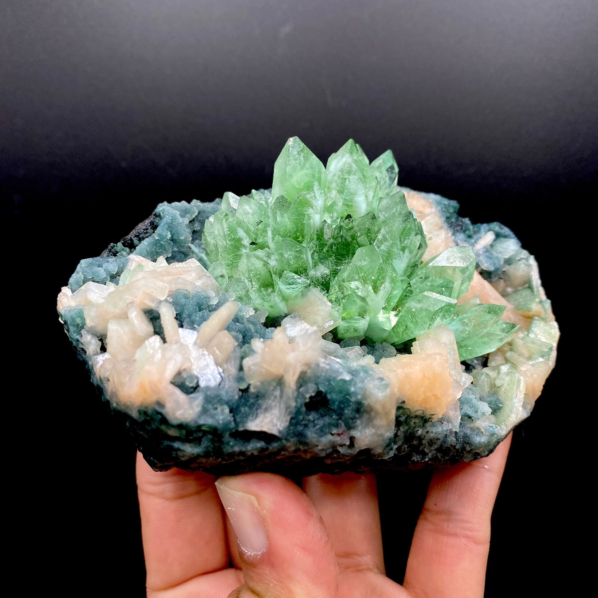 Apophyllite Green Flower on Chalcedony Natural Mineral Specimen – Apophyllite