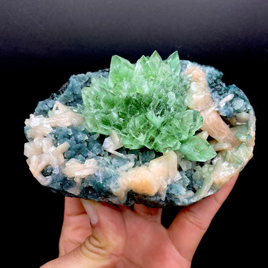 Apophyllite Green Flower on Chalcedony Natural Mineral Specimen – Apophyllite
