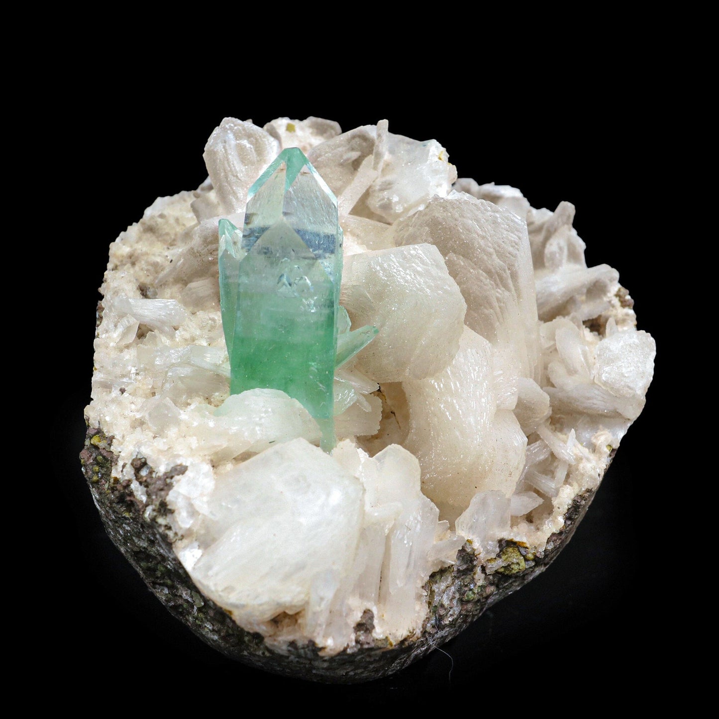 Green Apophyllite & Stilbite Cluster - Jalgaon India - 3" 316g – Apophyllite