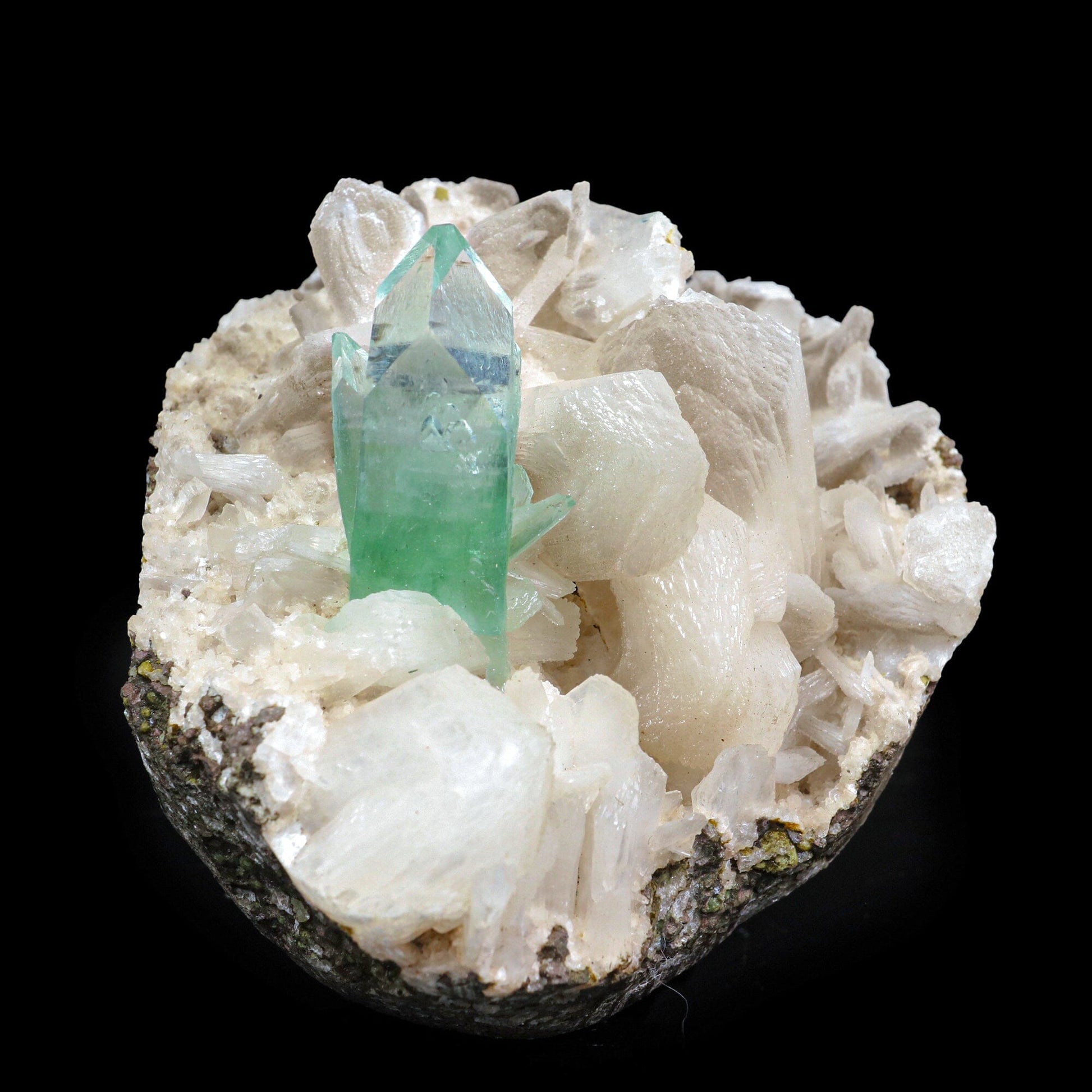 Green Apophyllite & Stilbite Cluster - Jalgaon India - 3" 316g – Apophyllite