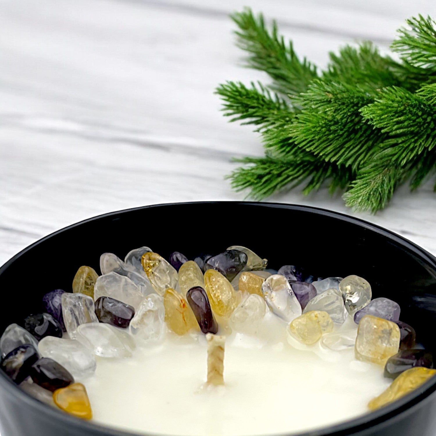 Arctic Winds Crystal Candle with Citrine, Amethyst, & Quartz | Coconut-Soy Wax Candle, 9oz – Crystal Candle