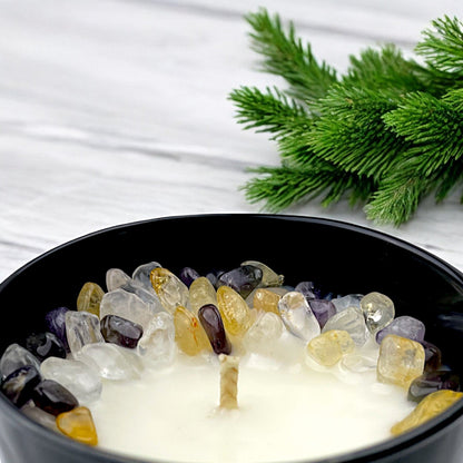 Arctic Winds Crystal Candle with Citrine, Amethyst, & Quartz | Coconut-Soy Wax Candle, 9oz – Crystal Candle