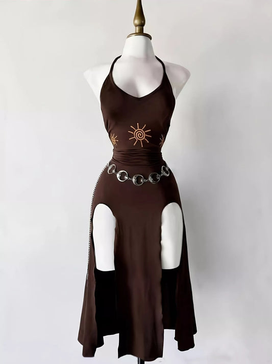 Sun-Embroidered Halter Dress | Halloween Outfit