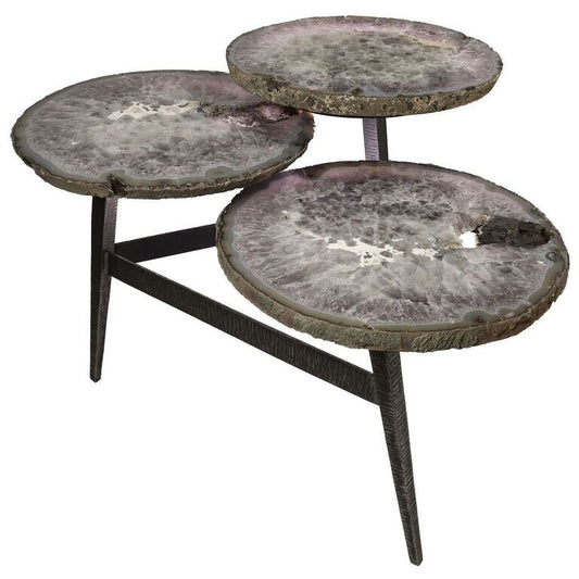Amethyst Agate Crystal Table Base - Three Tier Steel – Crystal Furniture