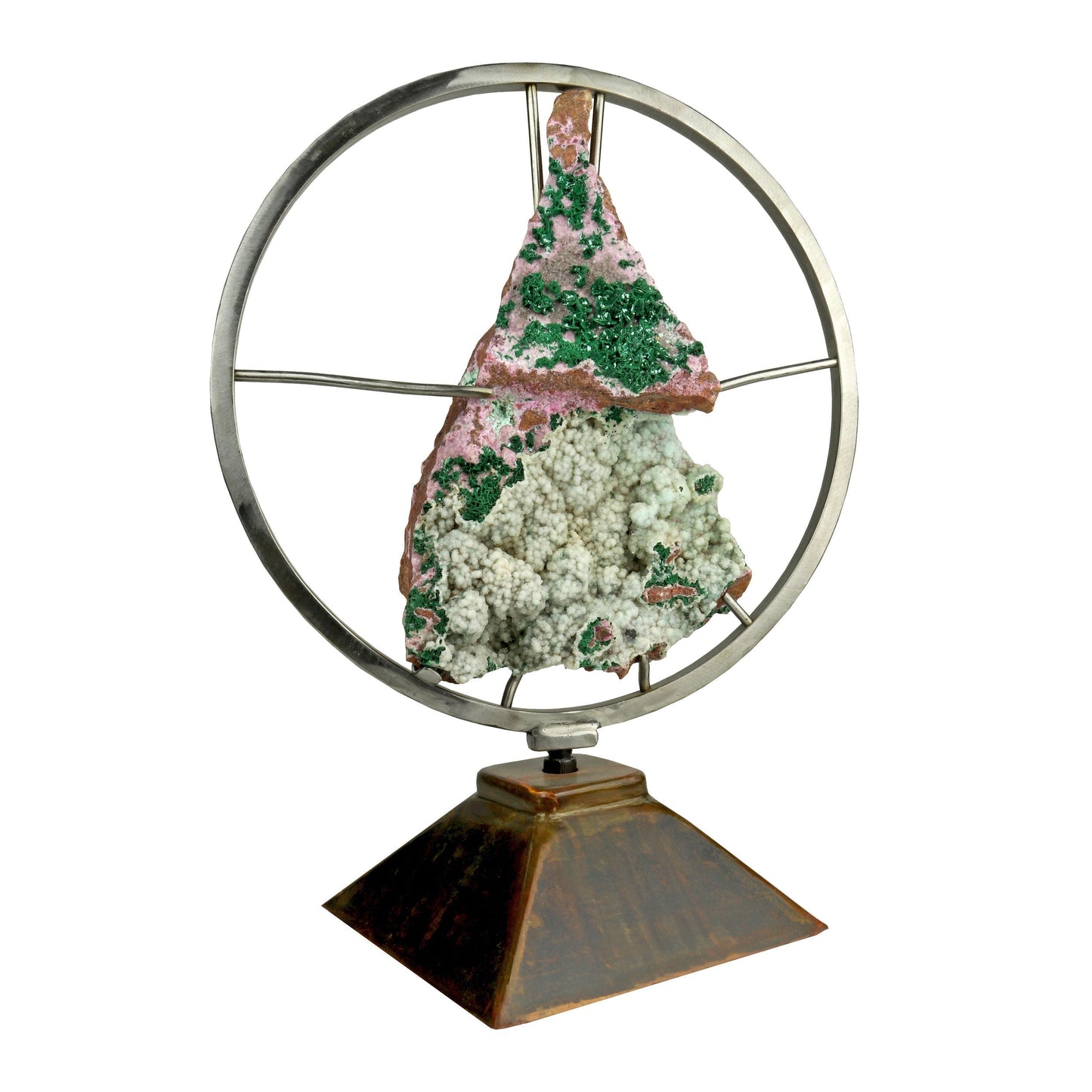 Malachite Druzy Specimen with Cobalto Calcite on Spinning Stand - From the Congo