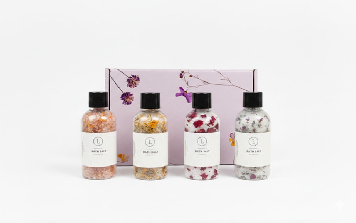 Luxurious Natural Bath Salts Discovery Set - 4 Botanical Glass Bottles – With LIZUSH Logo