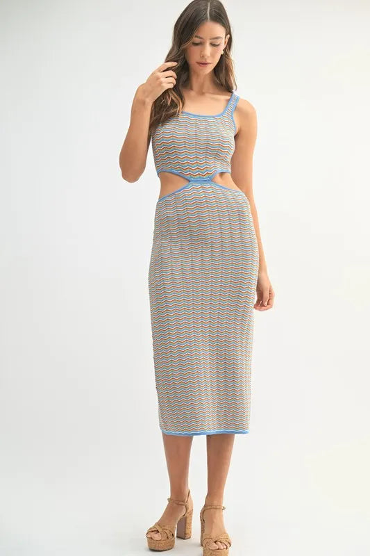 Multi Color Chevron Knit Bodycon Midi Dress –