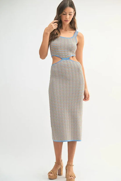 Multi Color Chevron Knit Bodycon Midi Dress –