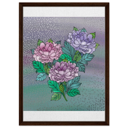 Sparkling Floral Framed Canvas – Muted Elegance for Your Space – Dark wood frame 50x70 cm 20x28″ Canvas Fabric