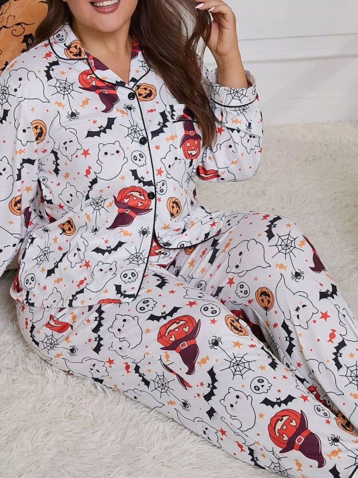 Halloween Ghost & Pumpkin Print Two-Piece Lounge Set