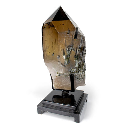 Smoky Quartz with Green Tourmaline Inclusions - Brazilian Crystal on Rotating Stand –