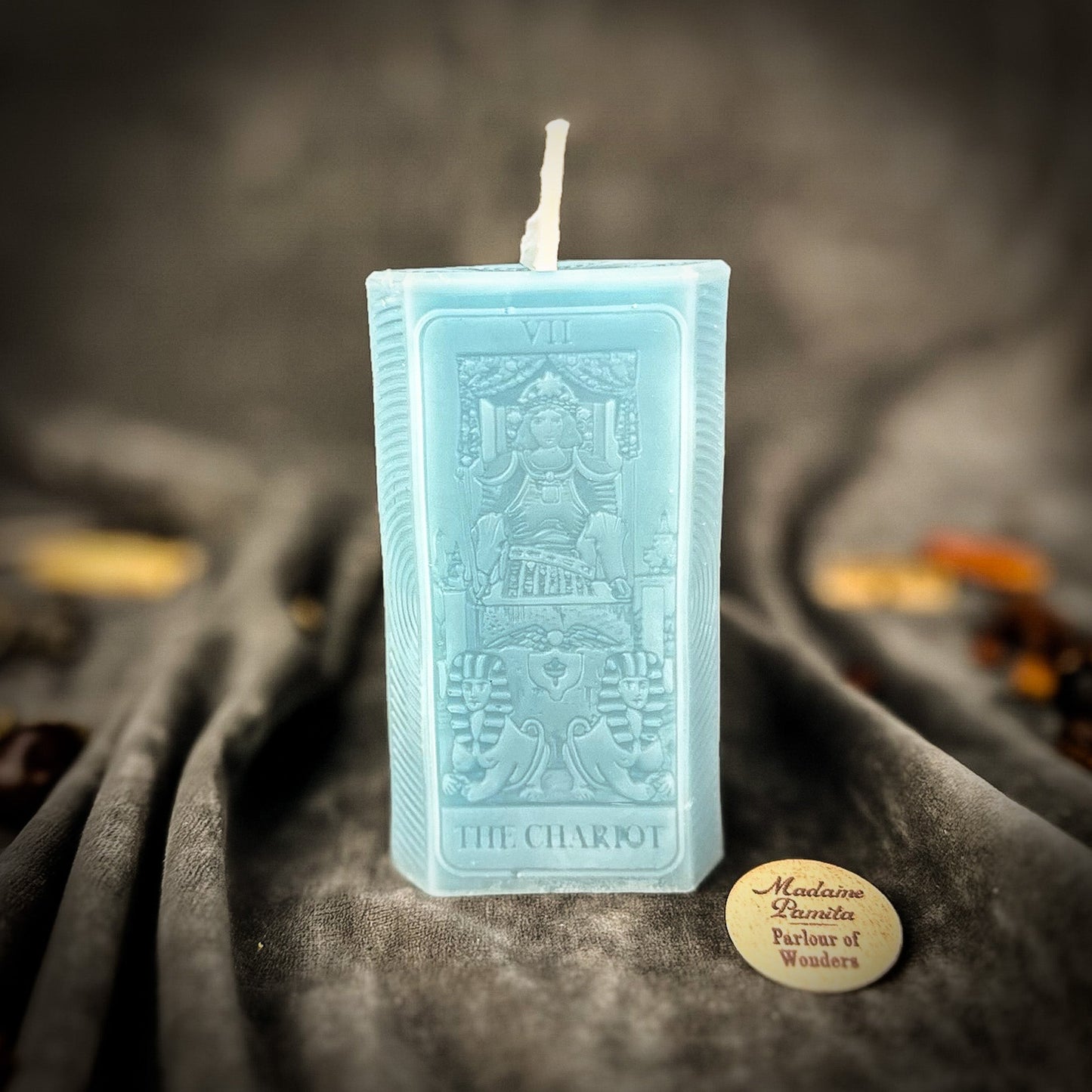 The Chariot Tarot Spell Candle Kit - Beeswax Victory Candle – Blue (Communication) Candle Spell Kit