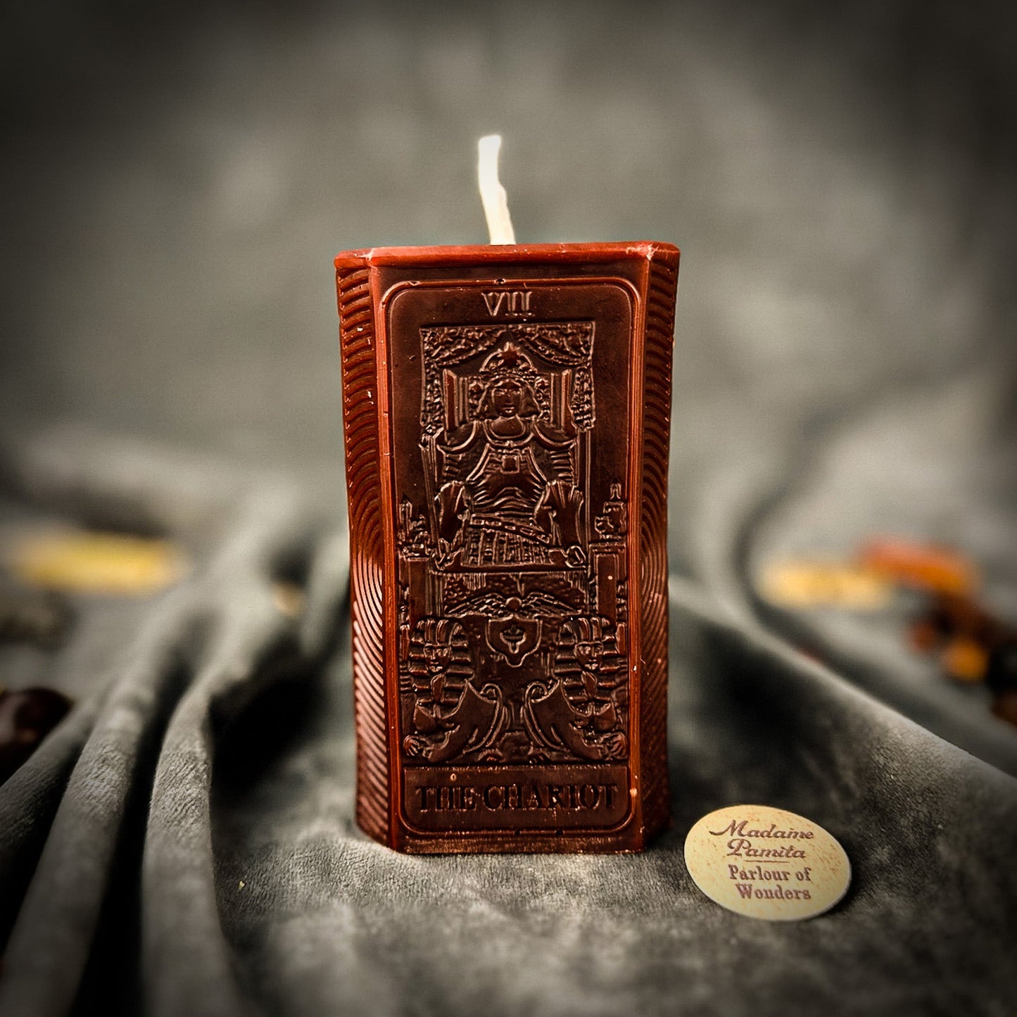 The Chariot Tarot Spell Candle Kit - Beeswax Victory Candle – Brown (Grounding) Candle Spell Kit