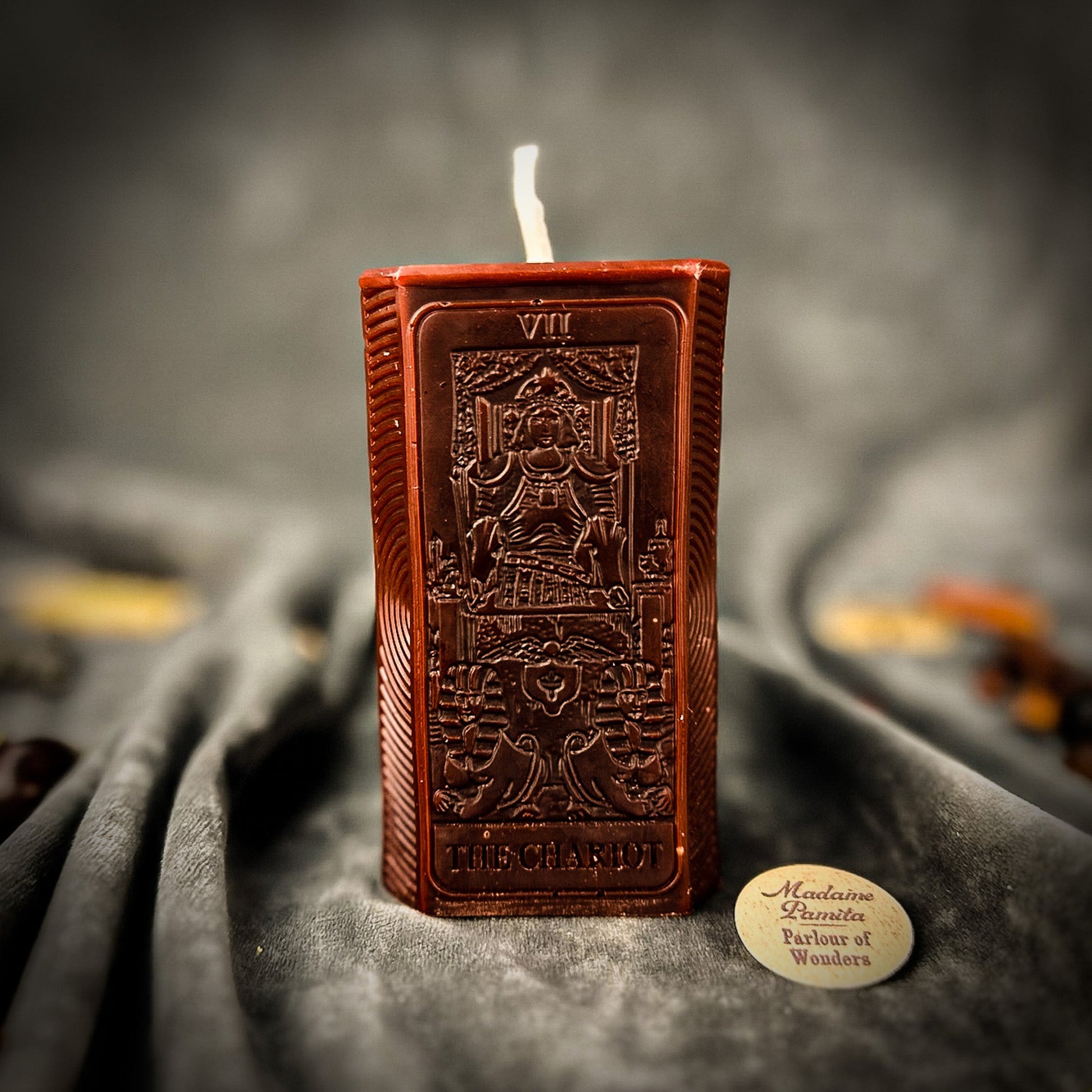 The Chariot Tarot Spell Candle Kit - Beeswax Victory Candle – Brown (Grounding) Candle Spell Kit