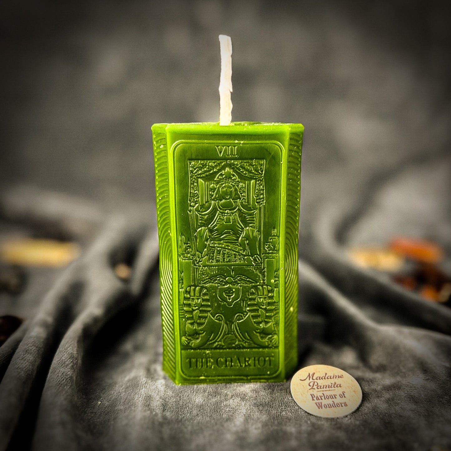 The Chariot Tarot Spell Candle Kit - Beeswax Victory Candle – Green (Prosperity) Candle Spell Kit