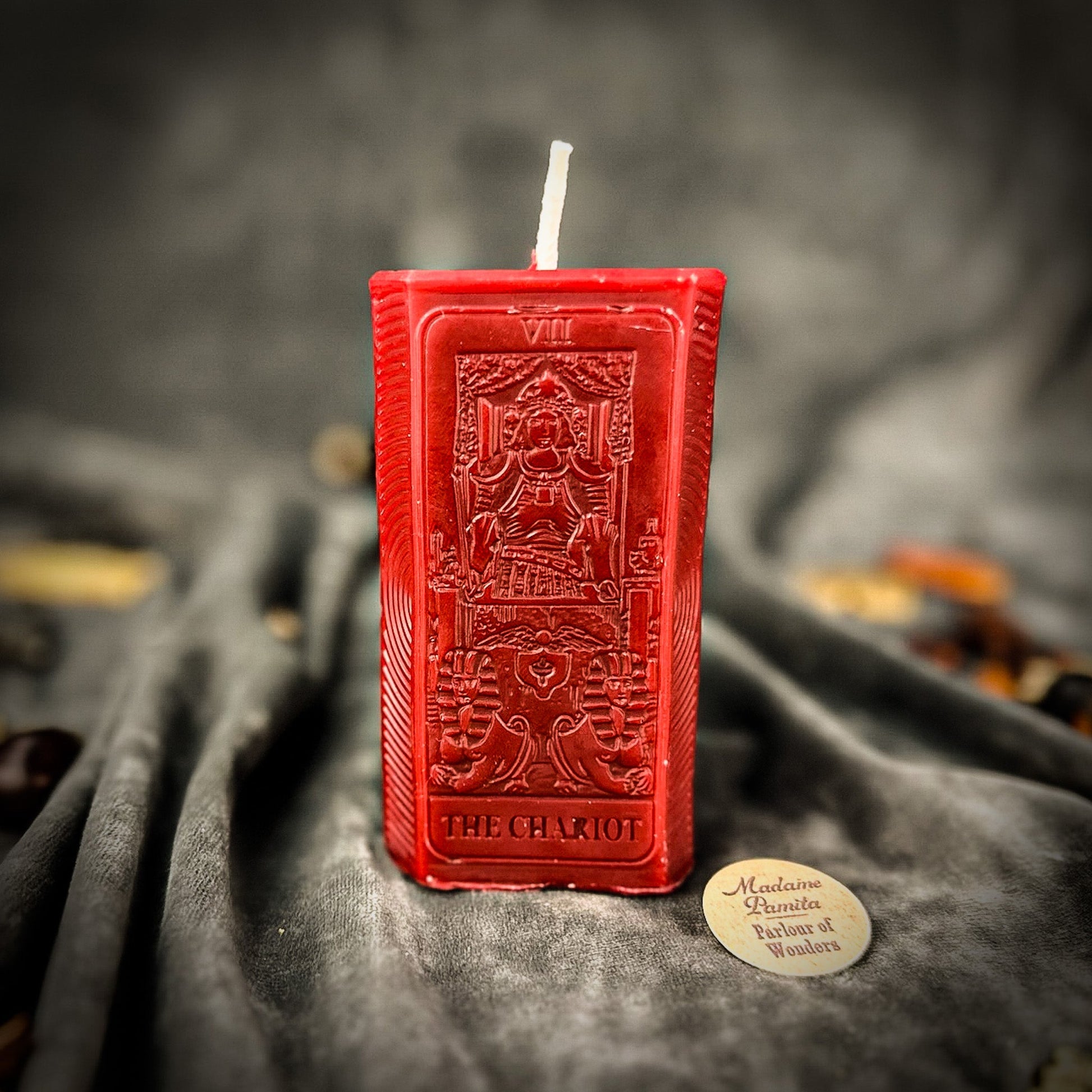 The Chariot Tarot Spell Candle Kit - Beeswax Victory Candle – Red (Romance) Candle Spell Kit