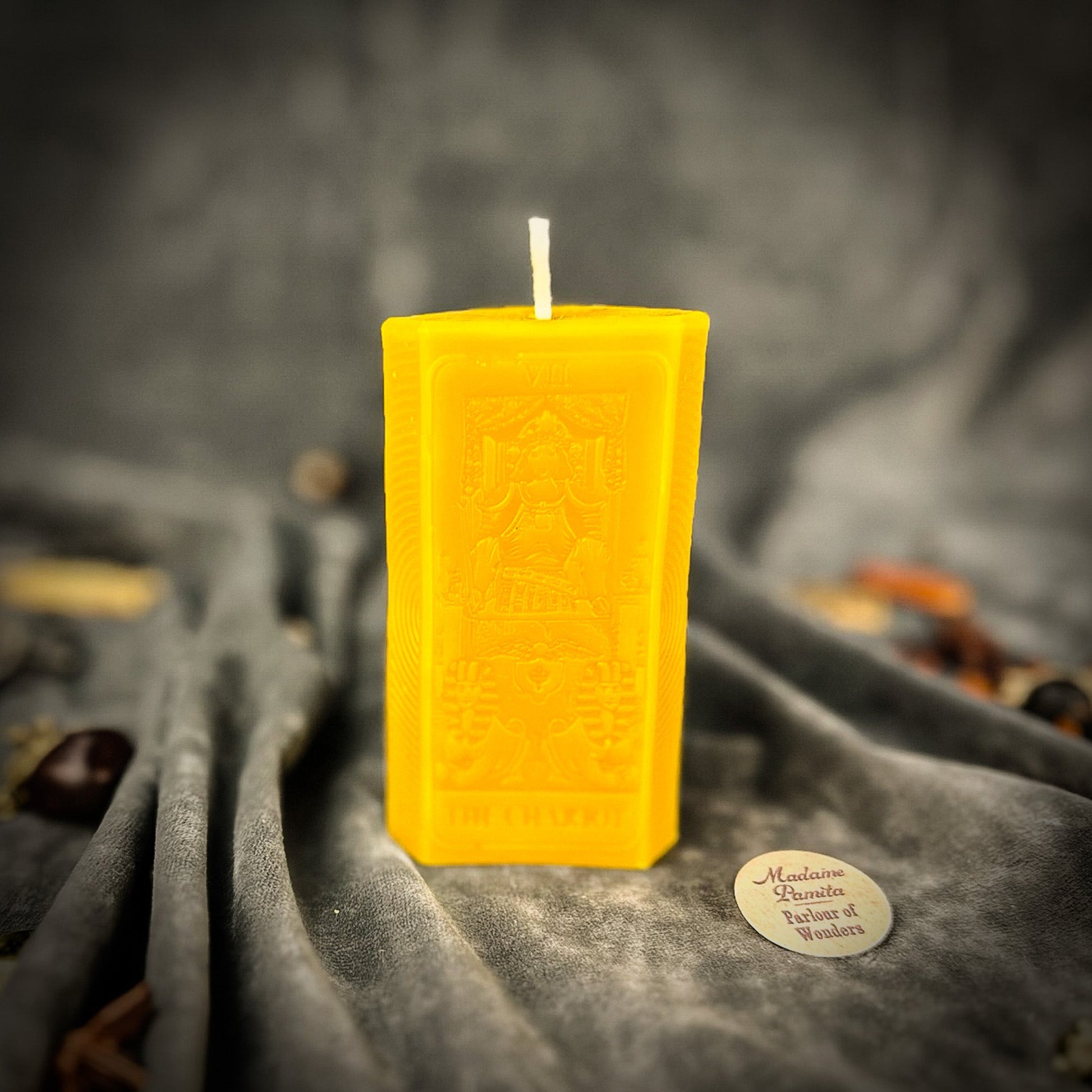 The Chariot Tarot Spell Candle Kit - Beeswax Victory Candle – Yellow (Success) Candle Spell Kit