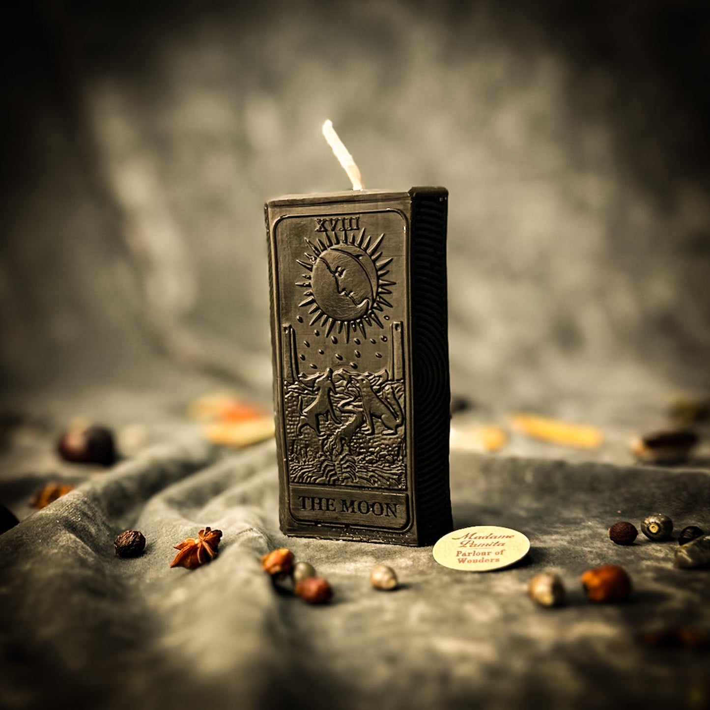 Moon Tarot Spell Kit - Beeswax Intuition Candle – Black (Protection) Candle Spell Kit