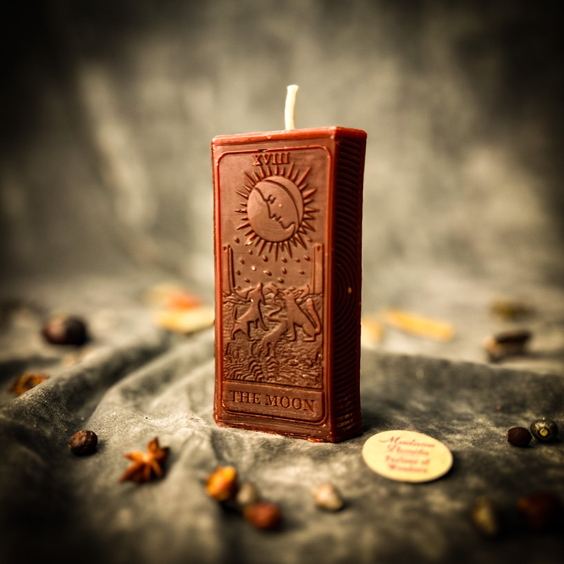 Moon Tarot Spell Kit - Beeswax Intuition Candle – Brown (Grounding) Candle Spell Kit