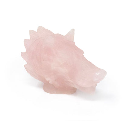 Rose Quartz Wolf Head Carving –