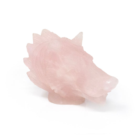 Rose Quartz Wolf Head Carving –