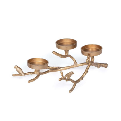 Bird Branch Candle Holder Centerpiece in Soft Gold