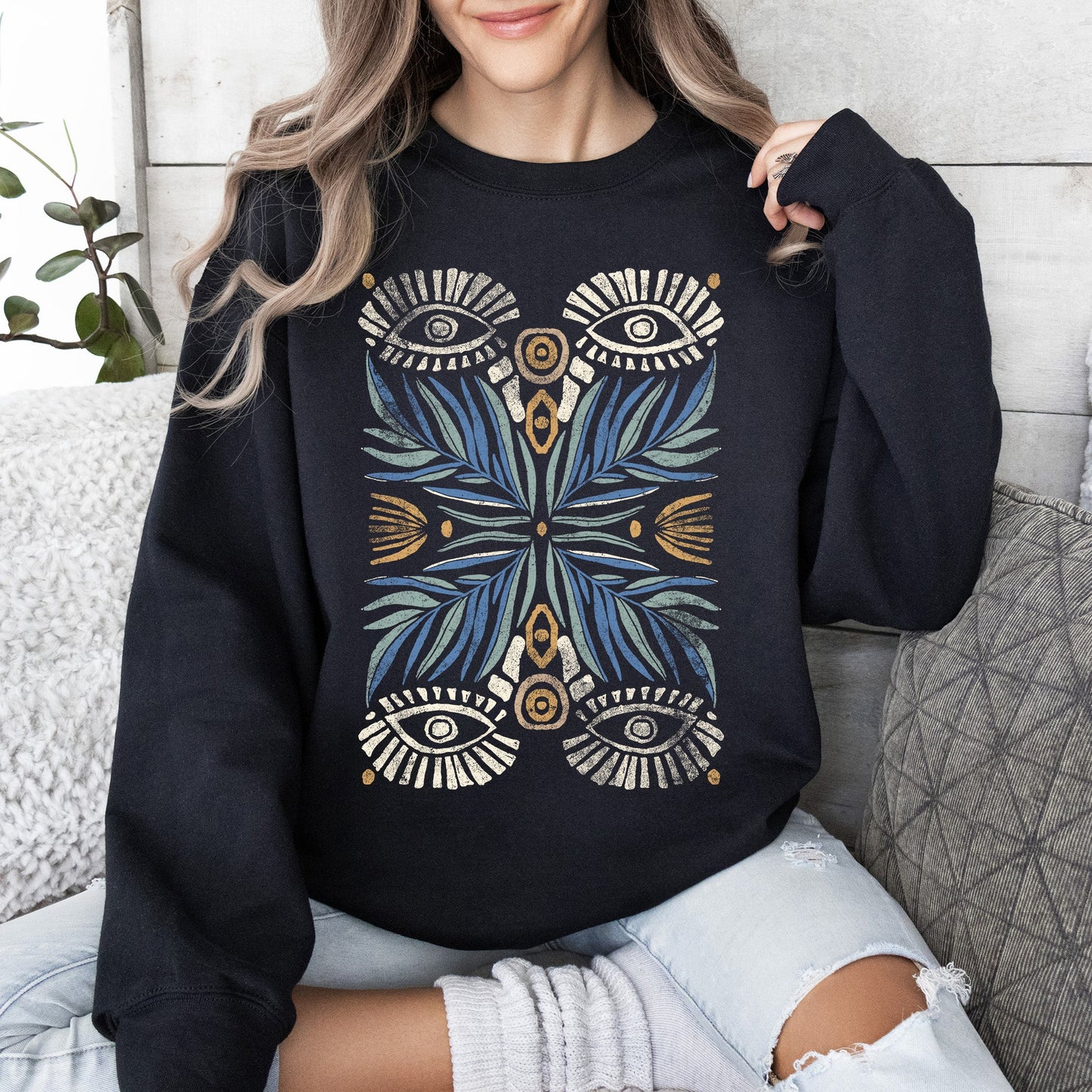Boho Folk Art - Sweatshirt – Black Sweatshirt