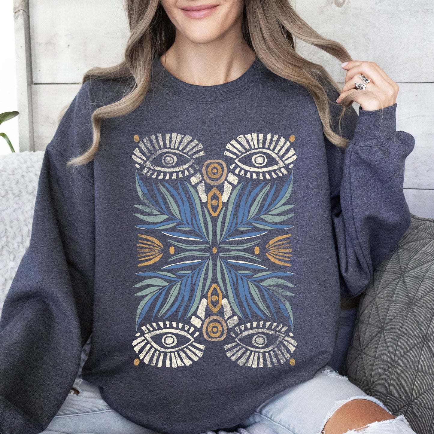 Boho Folk Art - Sweatshirt – Dark Heather Grey Sweatshirt