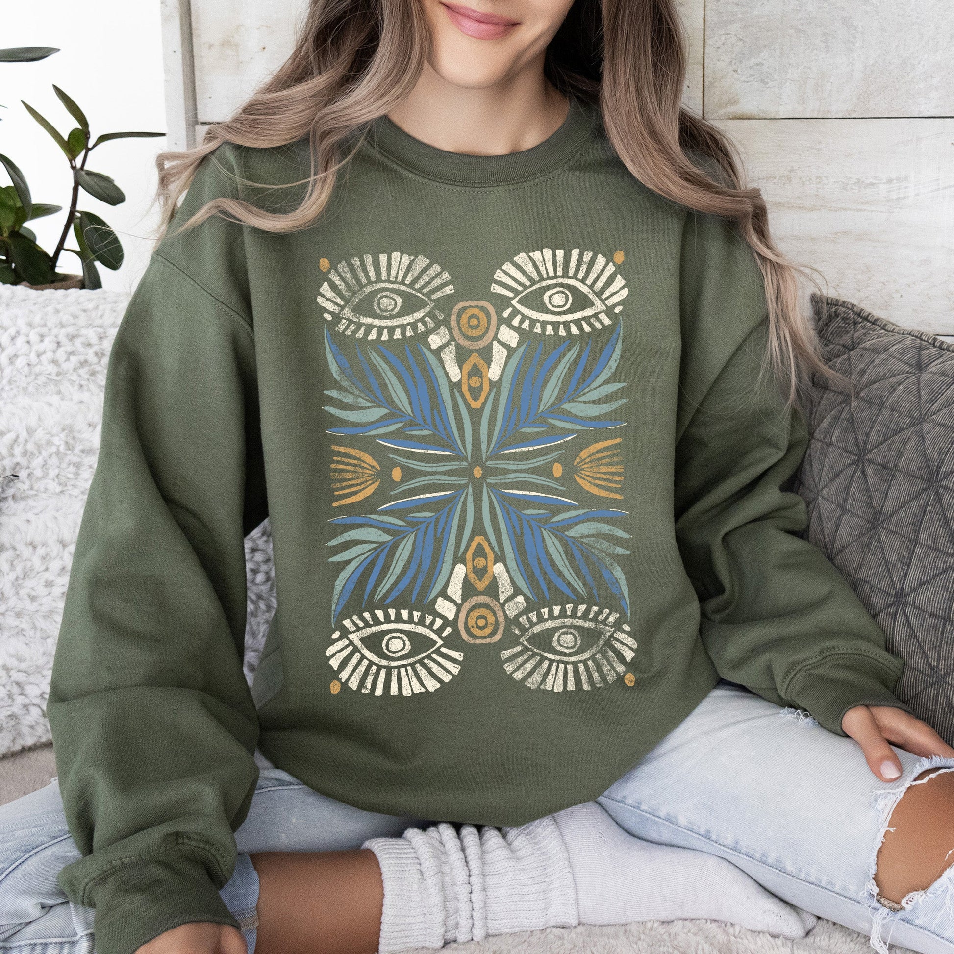 Boho Folk Art - Sweatshirt – Military Green Sweatshirt