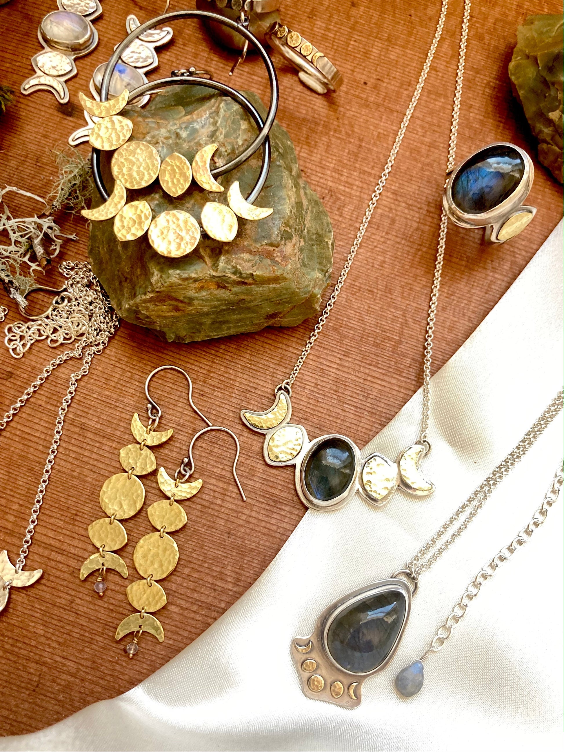 Moon Phase Earrings in Brass –