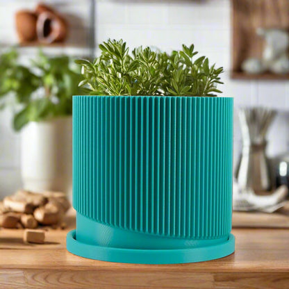 Mid-Century Ribbed Planter with Drainage | Modern 3D Printed Pot –