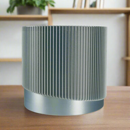 Mid-Century Ribbed Planter with Drainage | Modern 3D Printed Pot – Silver