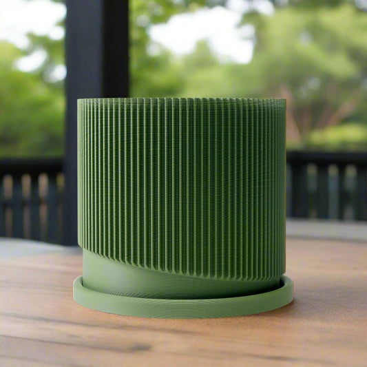 Mid-Century Ribbed Planter with Drainage | Modern 3D Printed Pot – Mustard