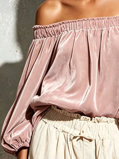 Off-Shoulder Velvet Long Sleeve Top