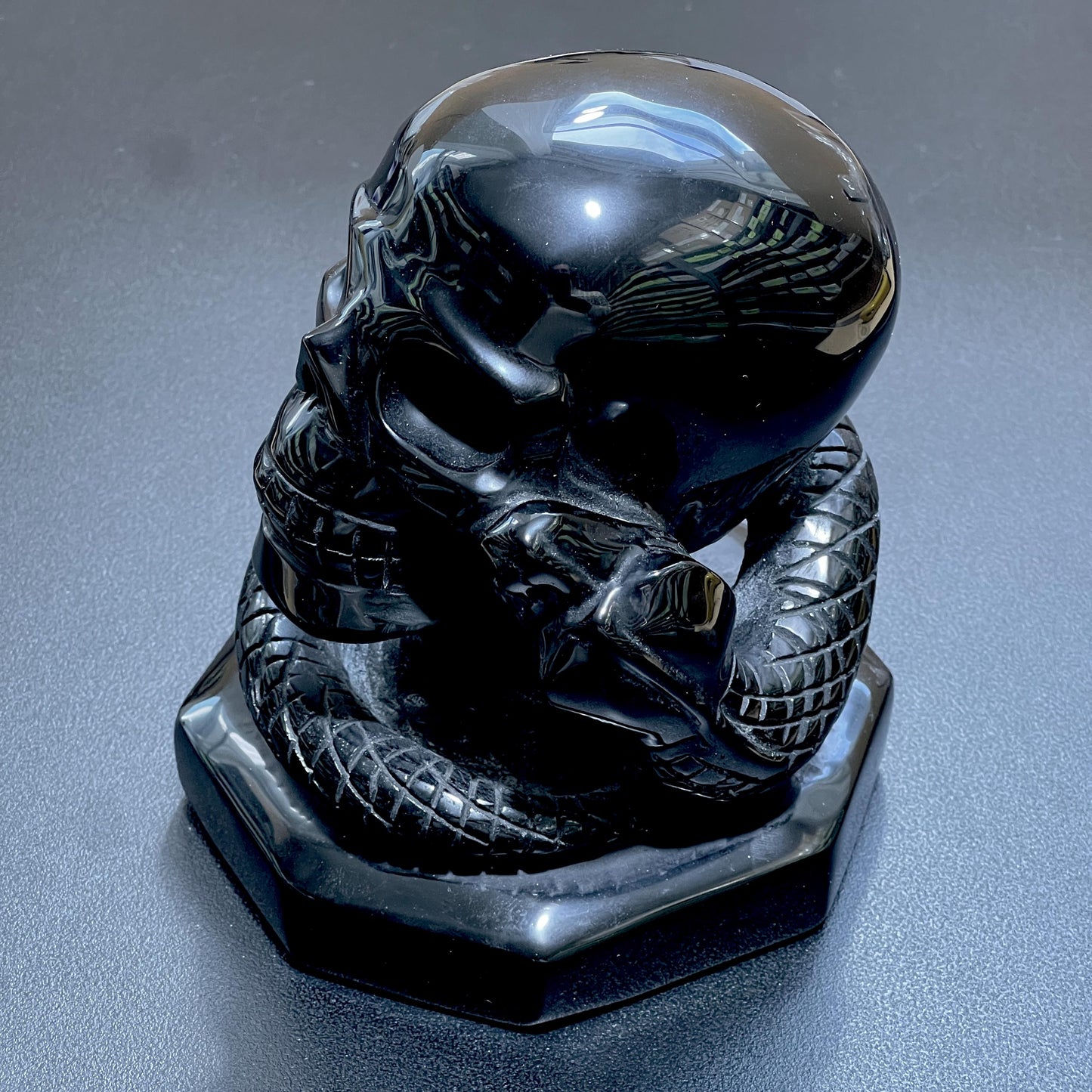 Large Skull and Snake Obsidian Carving – Art & Collectibles > Sculpture > Art Objects
