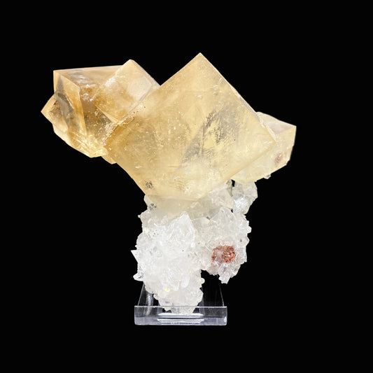 Top Collector Conjoined Gemmy Calcite Crystals on Clear Apophyllite – Jalgaon, India Natural Zeolite Specimen DK83