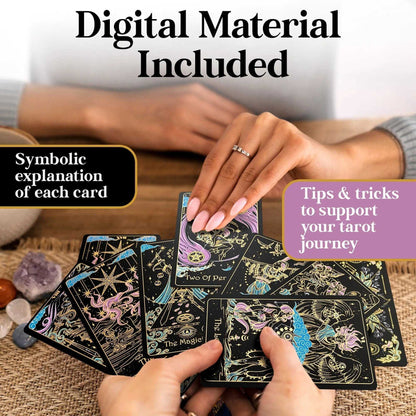 Tridevia Golden Foil Tarot Deck | 78 Cards + Affirmation Guidebook –
