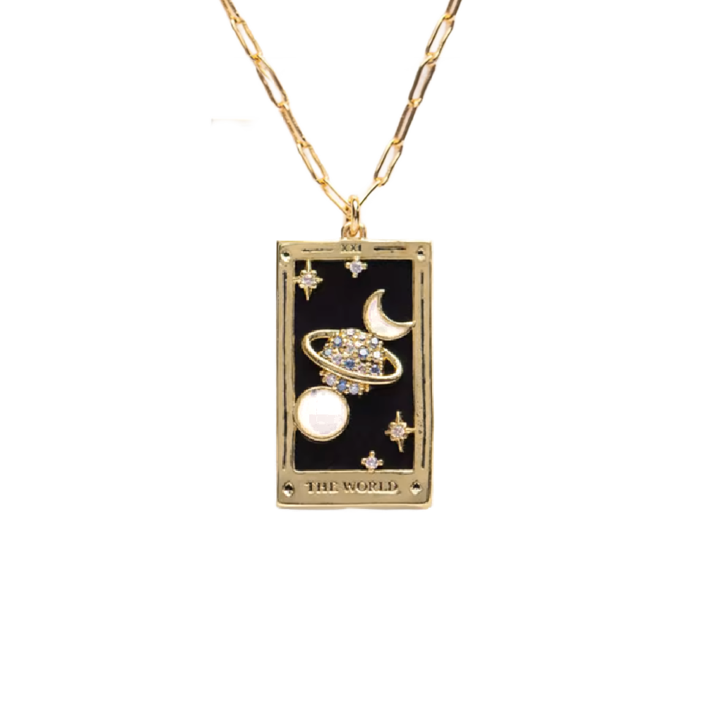 The Moon Tarot Card Necklace – The World Necklaces